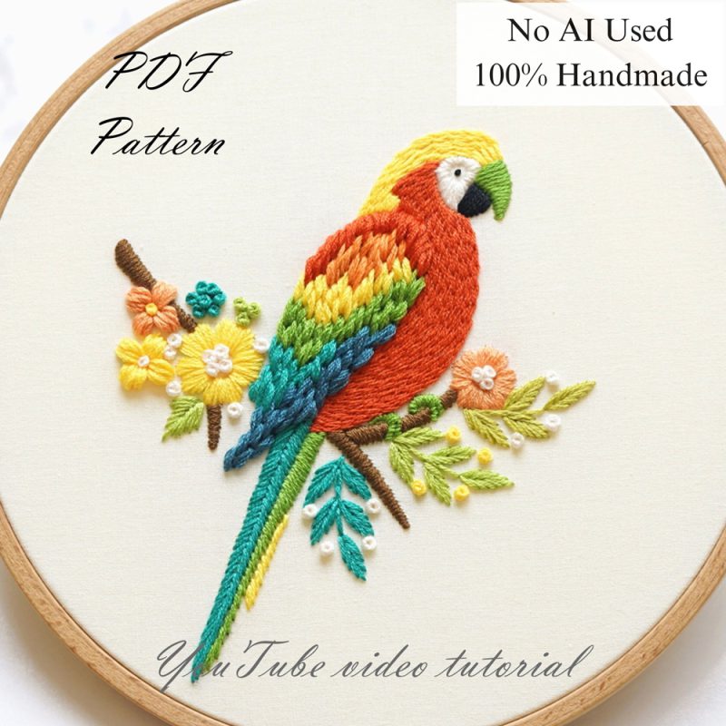 Macaw bird-embroidery