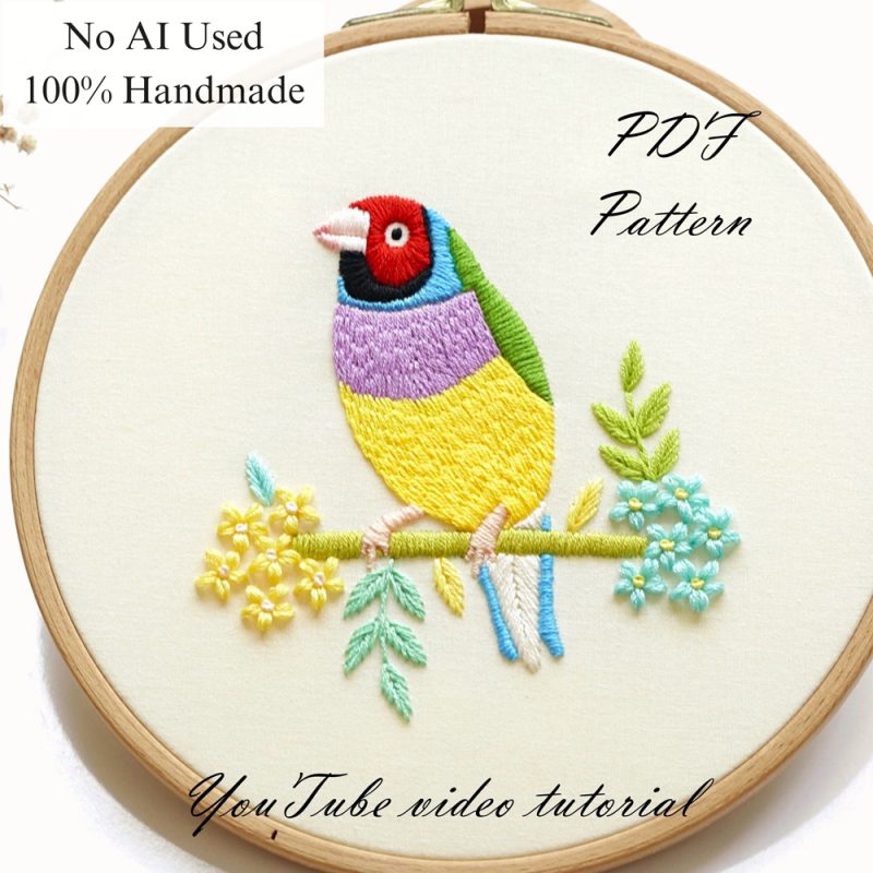 Gouldian finch-embroidery