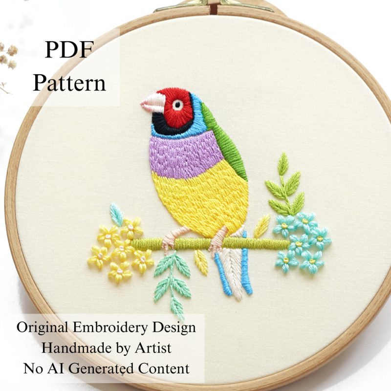 Gouldian finch-embroidery