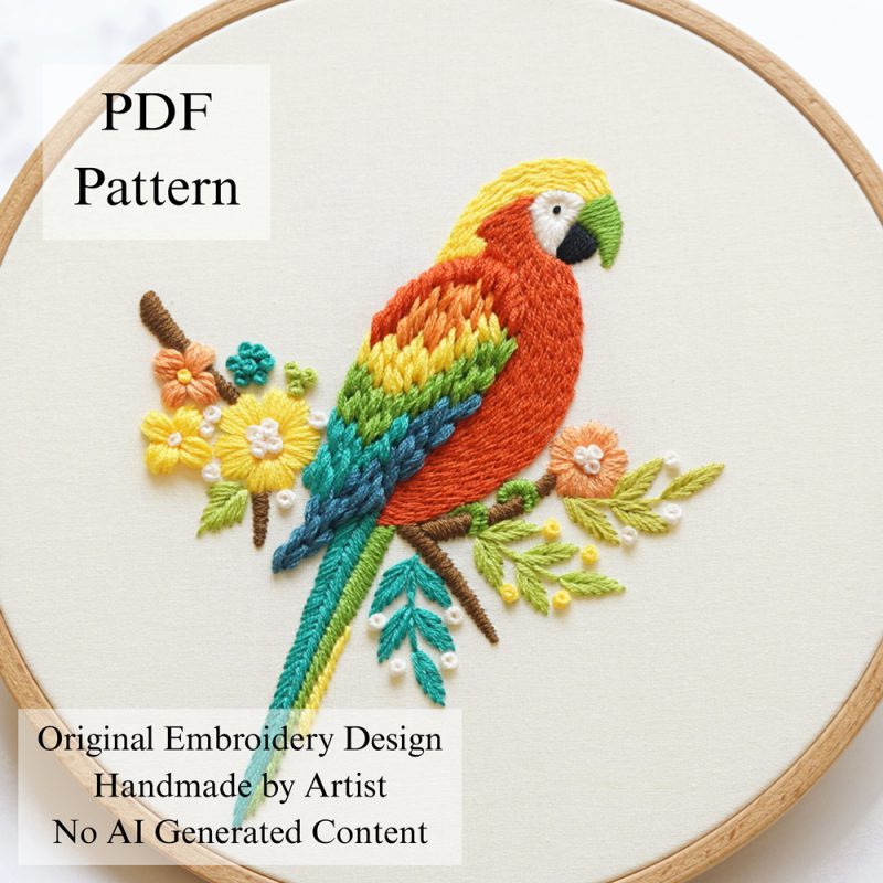 Macaw bird-embroidery