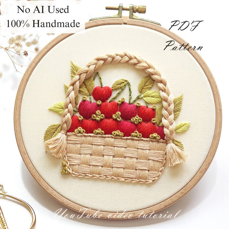 Cherry basket-embroidery
