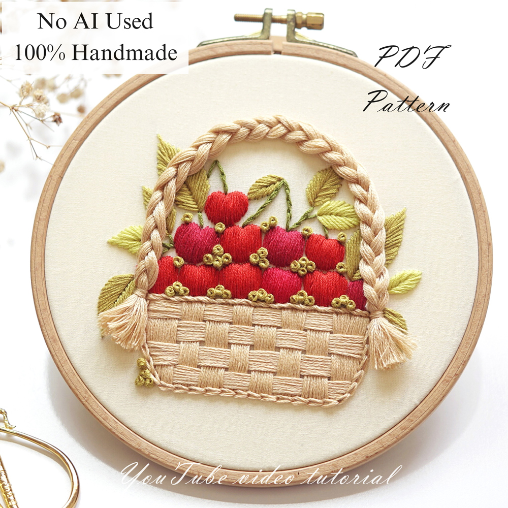Cherry basket-embroidery