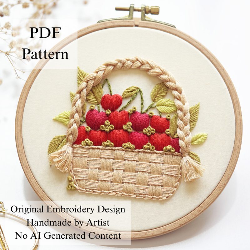 Cherry basket-embroidery