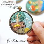 Embroidered necklace-Green rock-embroidery