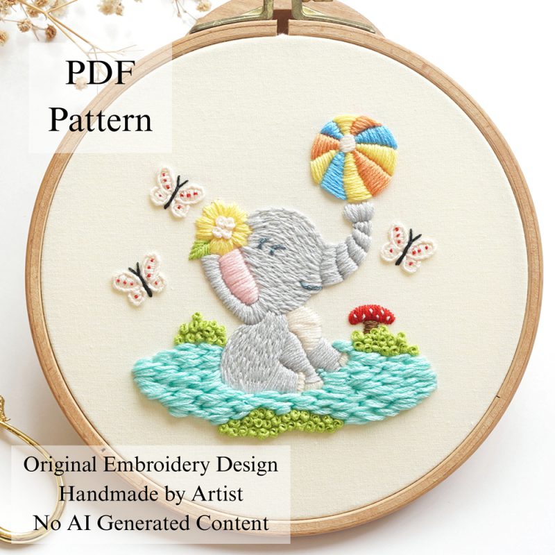 Elephant and ball-embroidery