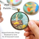 Embroidered necklace-Green rock-embroidery