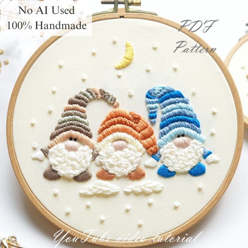 Gnomes in the snow-embroidery
