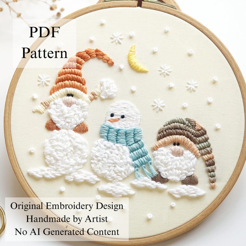Gnomes and snowman embroidery