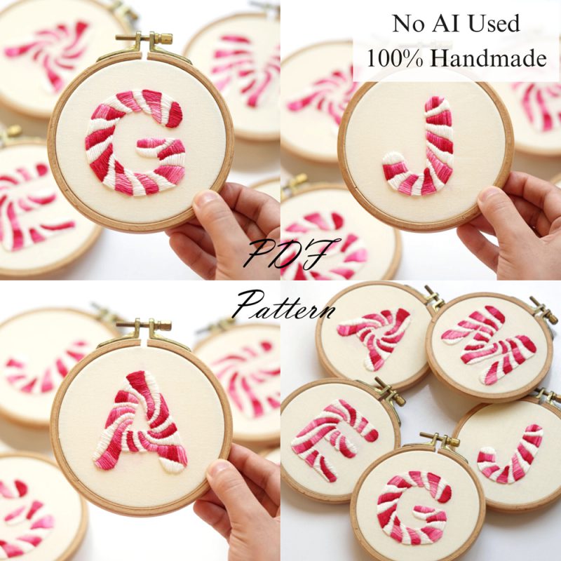 Alphabet-Berry candy cane-embroidery