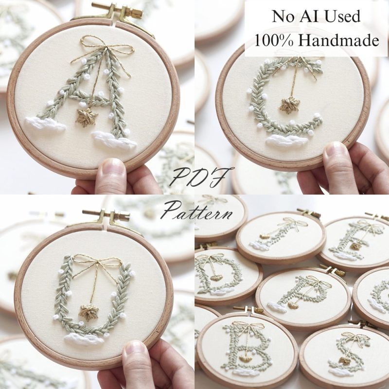 Alphabet-Christmas pine-embroidery