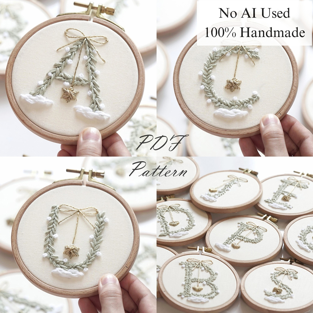 Alphabet-Christmas pine-embroidery
