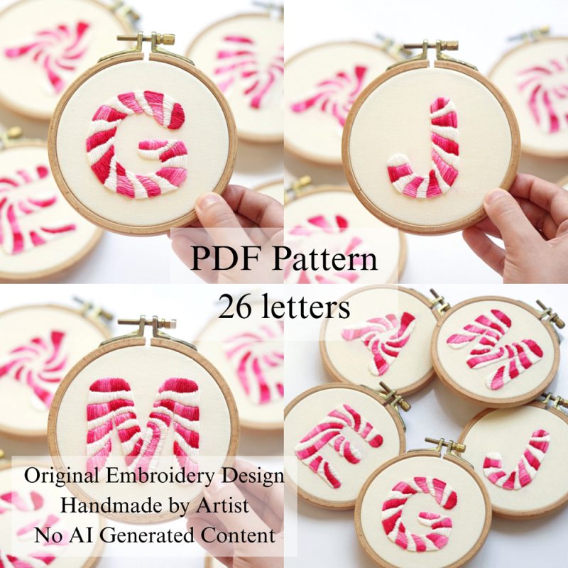 Alphabet-Berry candy cane embroidery
