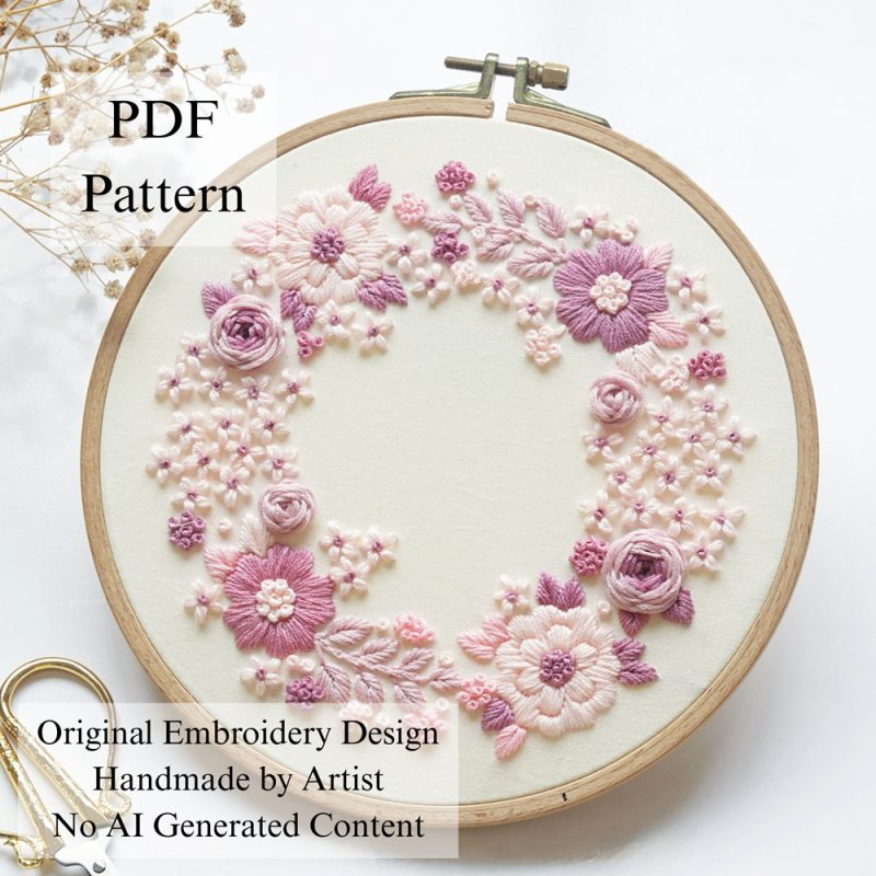 Lilac wreath embroidery