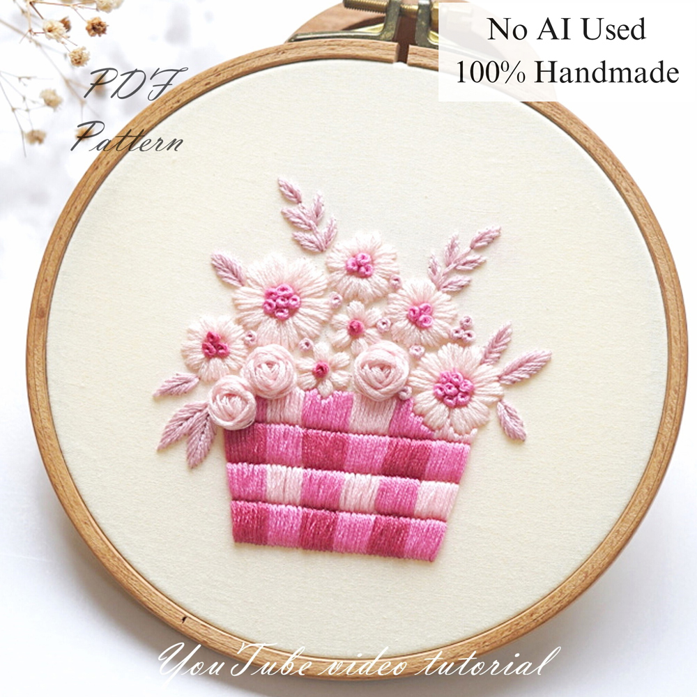 Floral basket-embroidery