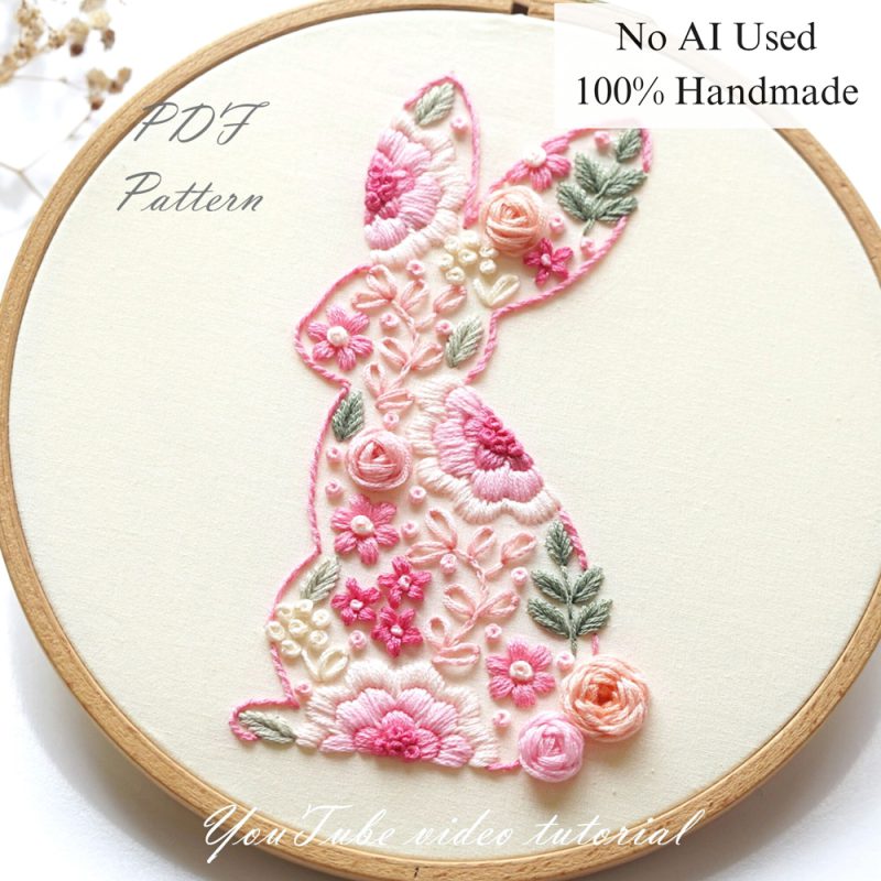 Floral bunny-embroidery