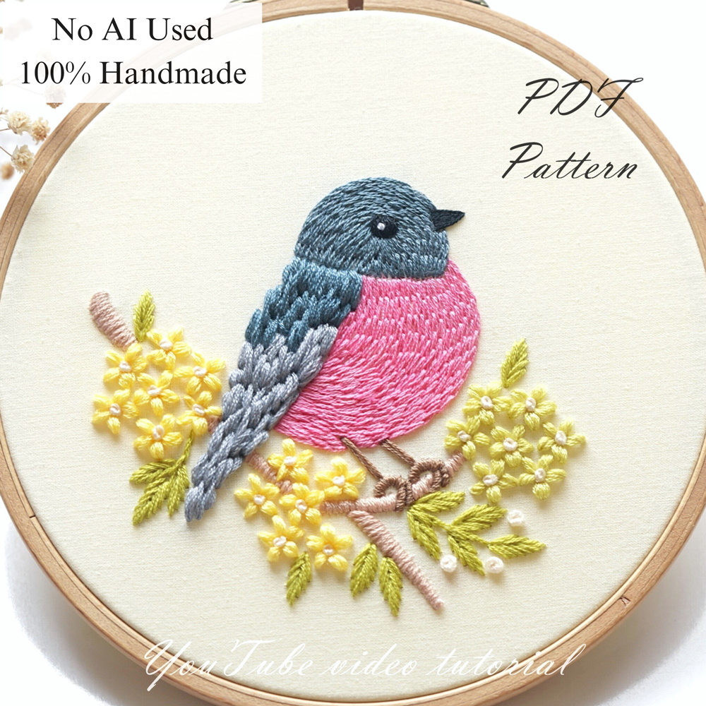 Pink robin-embroidery