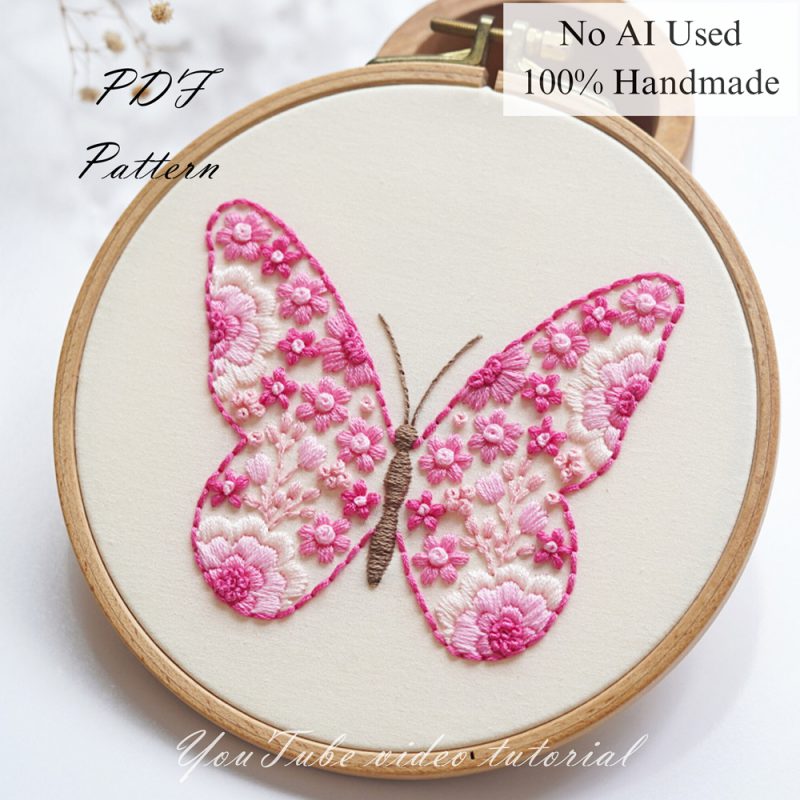 Butterfly-Pink floral-embroidery