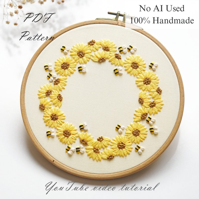 Sunflower wreath-embroidery pattern