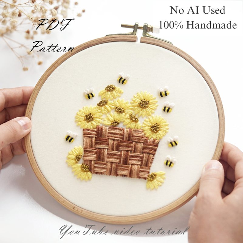 Sunflower basket-embroidery