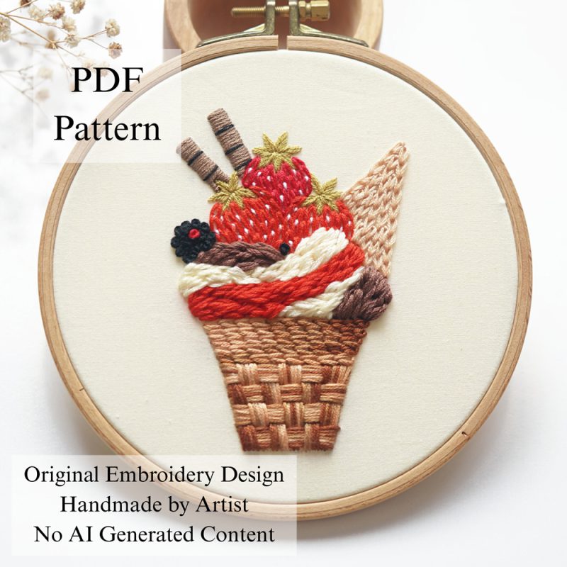 Strawberry ice cream-embroidery