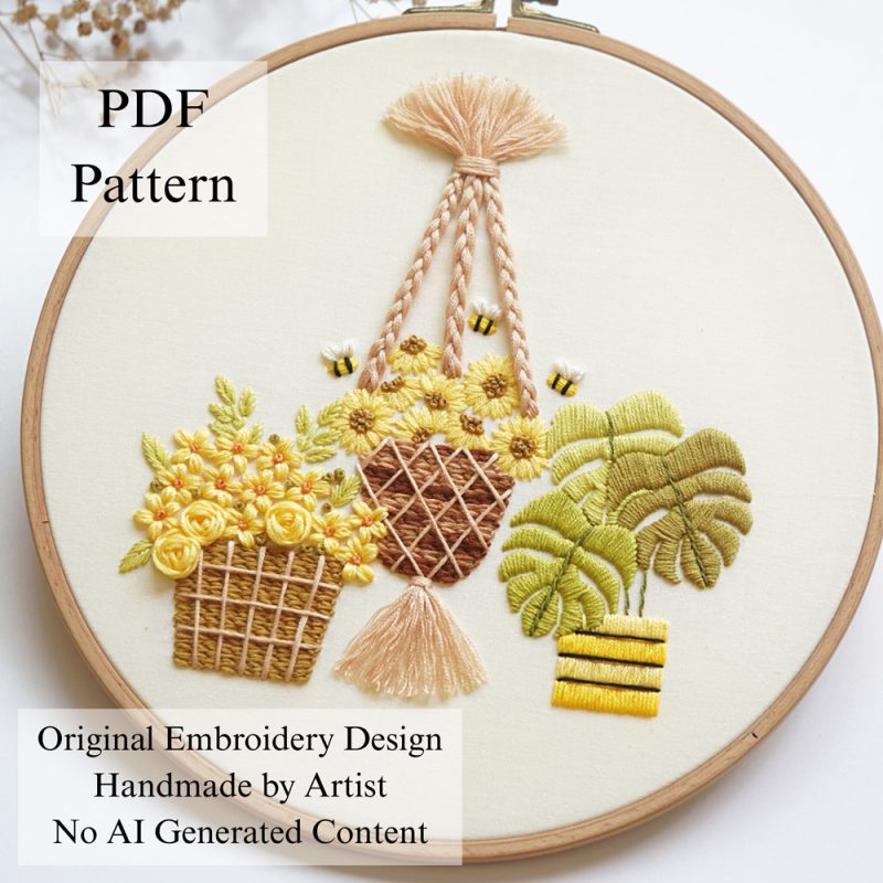 Flower pot garden embroidery