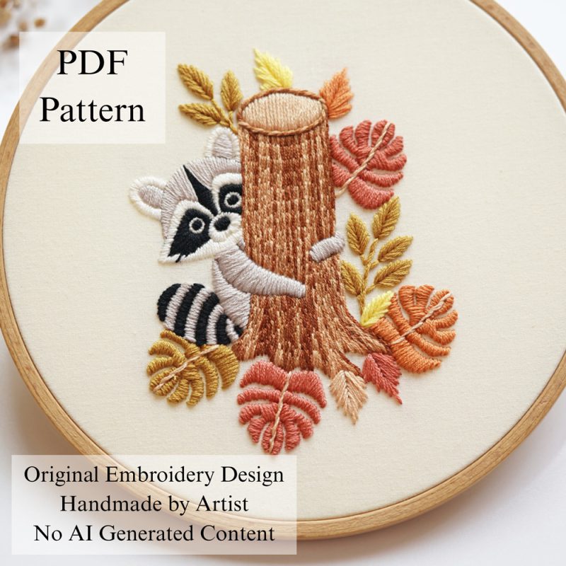 Autumn raccoon embroidery