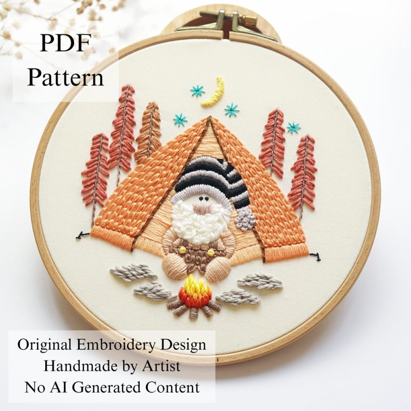 Gnome's autumn camp embroidery