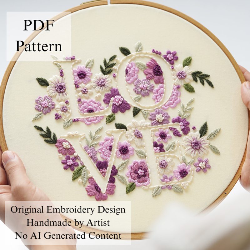 Purple floral love embroidery